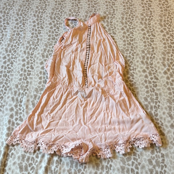 Forever 21 Pants - Backless Pink Lace Trim Romper